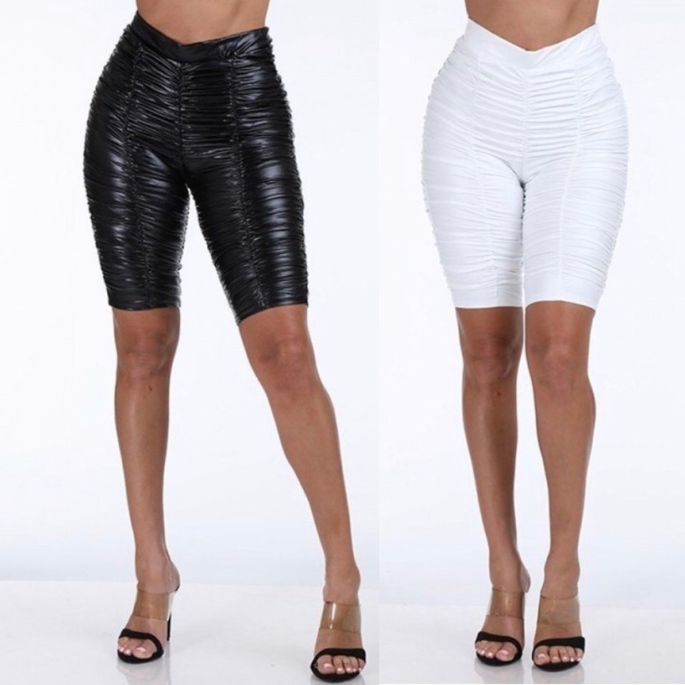 ‼️ FAUX LEATHER GATHER SCRUNCH BIKER SHORTS